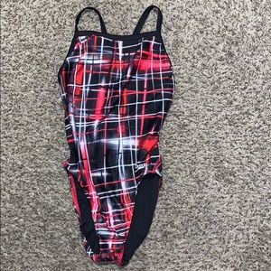 Red Speedo one piece swimsuit